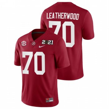 Men Alabama Crimson Tide Alex Leatherwood Crimson 2021 Rose Bowl Champions College Football Playoff Home Jersey