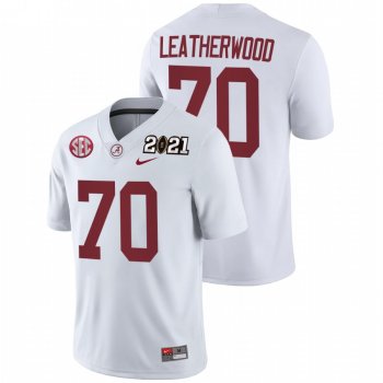 Men Alabama Crimson Tide Alex Leatherwood White 2021 Rose Bowl Champions College Football Playoff Away Jersey