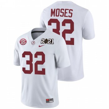 Men Alabama Crimson Tide Dylan Moses White 2021 Rose Bowl Champions College Football Playoff Away Jersey