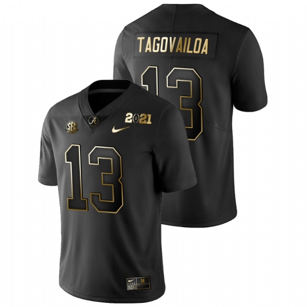 Men's Alabama Crimson Tide Tua Tagovailoa Black 2021 National Championship Golden Playoff Jersey