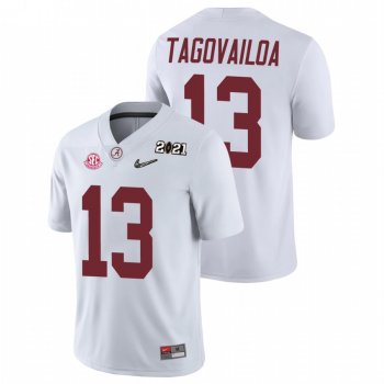 Men's Alabama Crimson Tide Tua Tagovailoa White 2021 National Championship Jersey