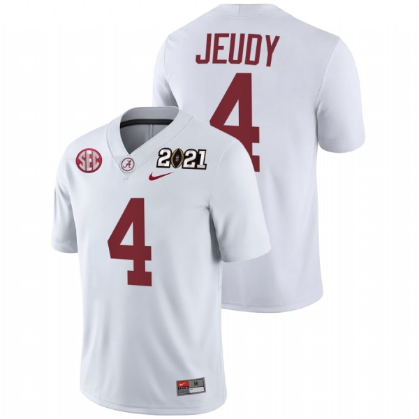 Men Alabama Crimson Tide Jerry Jeudy White 2021 Rose Bowl Champions College Football Playoff Away Jersey