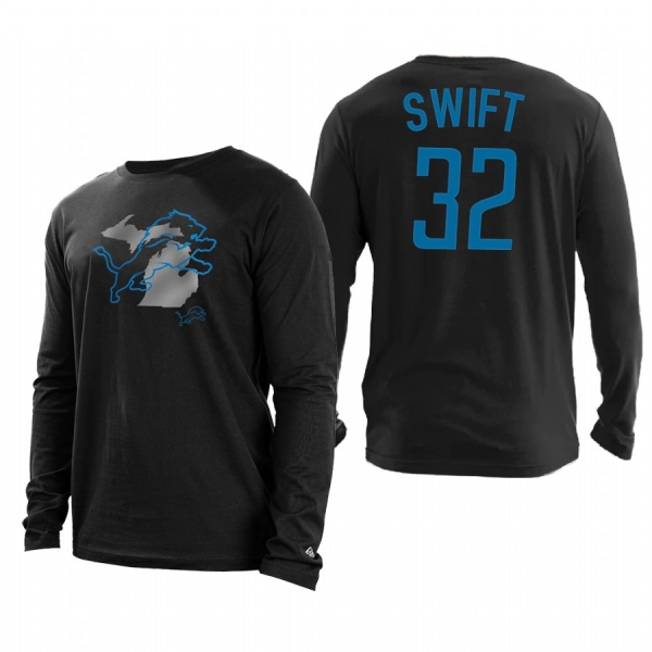 Detroit Lions #32 D'Andre Swift State Long Sleeve T-shirt - Black