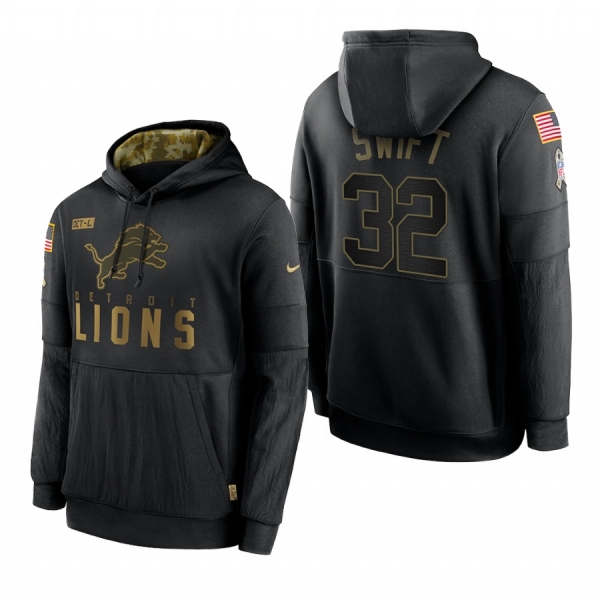 Men's Detroit Lions D'Andre Swift Black 2020 Salute To Service Sideline Performance Pullover Hoodie