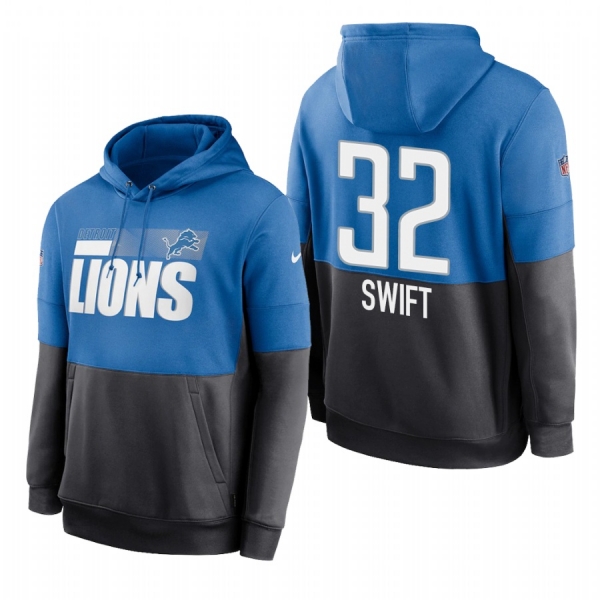 Detroit Lions D'Andre Swift Blue Charcoal Sideline Impact Lockup Performance Pullover Hoodie