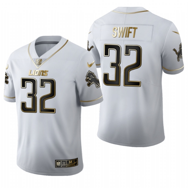 D'Andre Swift #32 Detroit Lions White Golden Edition Vapor Limited Jersey