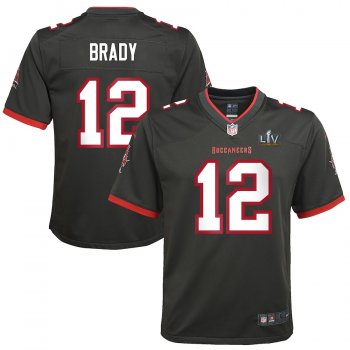 Youth Tampa Bay Buccaneers Tom Brady Nike Pewter Super Bowl LV Bound Alternate Game Jersey