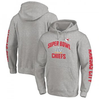 Men's Kansas City Chiefs Fanatics Branded Heather Gray Super Bowl LV Bound Replay 2-Hit Pullover Hoodie