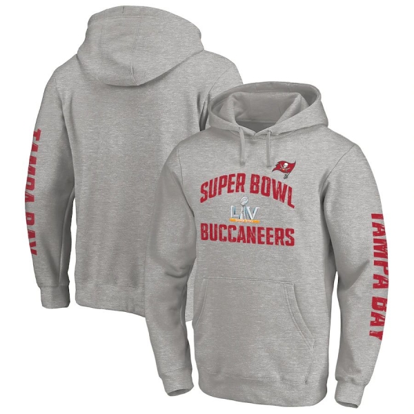 Men's Tampa Bay Buccaneers Fanatics Branded Heather Gray Super Bowl LV Bound Replay 2-Hit Pullover Hoodie