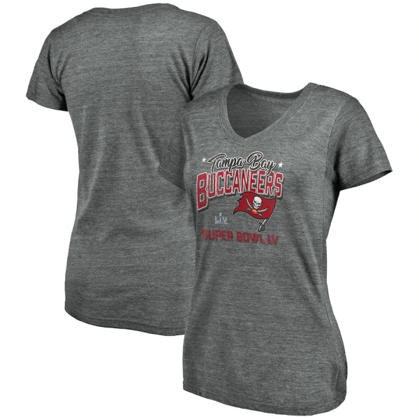 Women's Tampa Bay Buccaneers Fanatics Branded Heather Gray Super Bowl LV Bound Punt Return V-Neck T-Shirt