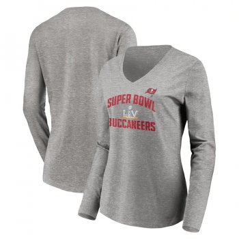 Women's Tampa Bay Buccaneers Fanatics Branded Steel Super Bowl LV Bound Replay Long Sleeve V-Neck T-Shirt