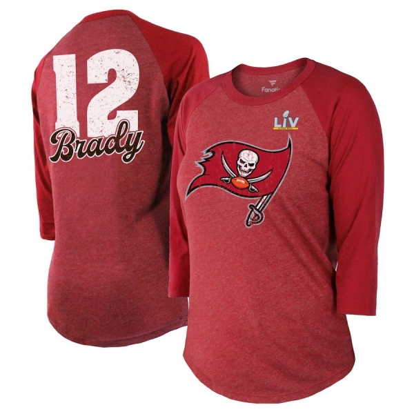 Women's Tampa Bay Buccaneers Tom Brady Fanatics Branded Red Super Bowl LV Bound Name & Number Raglan 3/4-Sleeve T-Shirt