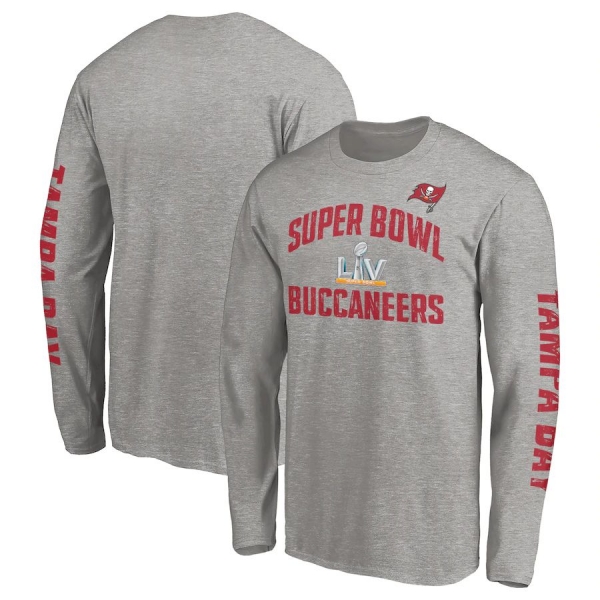 Men's Tampa Bay Buccaneers Fanatics Branded Heather Gray Super Bowl LV Bound Replay 2-Hit Long Sleeve T-Shirt