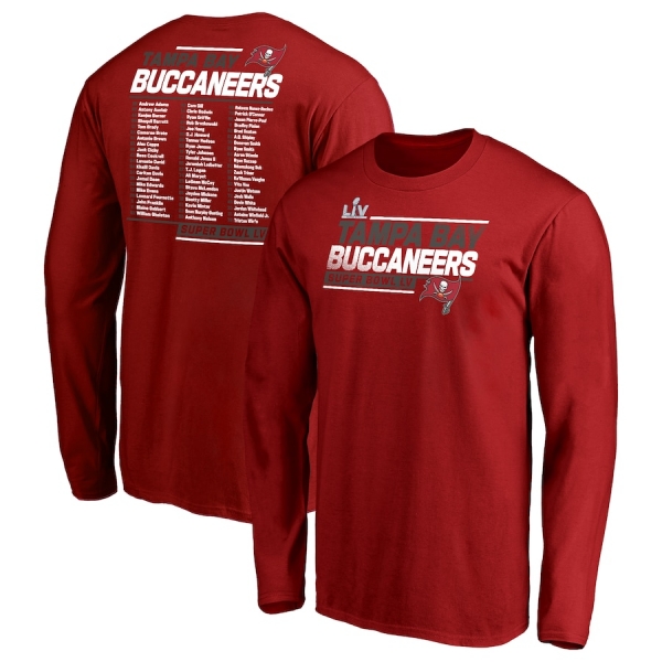 Men's Tampa Bay Buccaneers Fanatics Branded Red Super Bowl LV Bound Play Action Roster Long Sleeve T-Shirt