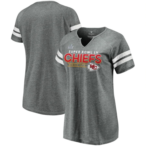 Women's Kansas City Chiefs Fanatics Branded Heather Gray Super Bowl LV Bound Juke Notch Neck T-Shirt