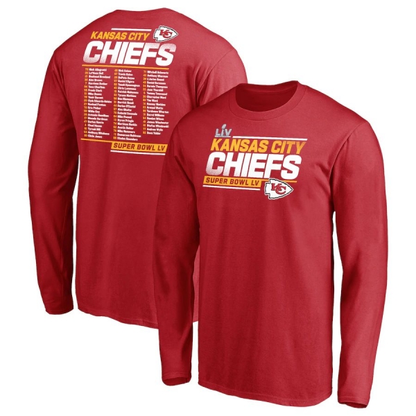 Men's Kansas City Chiefs Fanatics Branded Red Super Bowl LV Bound Play Action Roster Long Sleeve T-Shirt