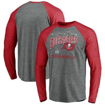 Men's Tampa Bay Buccaneers Fanatics Branded Heather Gray Super Bowl LV Bound Punt Return Tri-Blend Long Sleeve T-Shirt