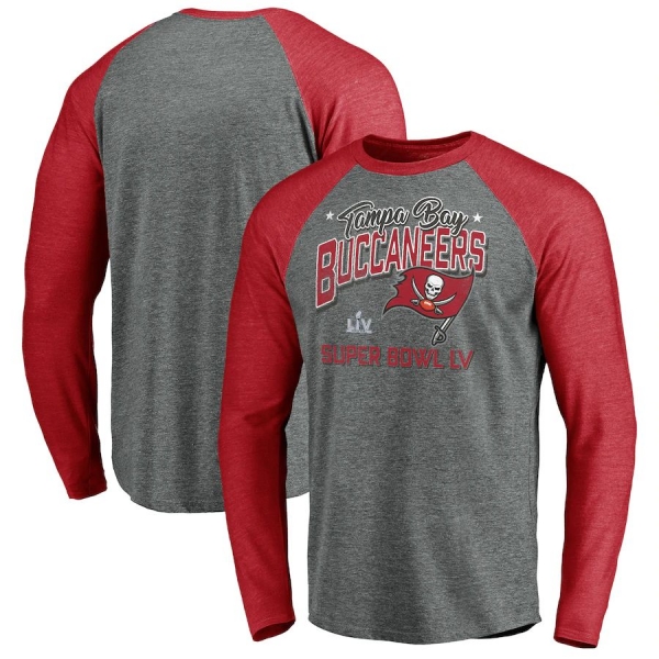 Men's Tampa Bay Buccaneers Fanatics Branded Heather Gray Super Bowl LV Bound Punt Return Tri-Blend Long Sleeve T-Shirt