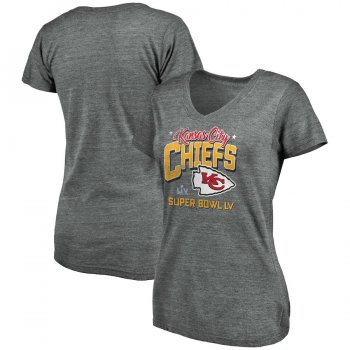 Women's Kansas City Chiefs Fanatics Branded Heather Gray Super Bowl LV Bound Punt Return V-Neck T-Shirt