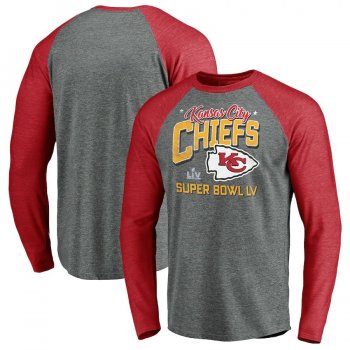 Men's Kansas City Chiefs Fanatics Branded Heather Gray Super Bowl LV Bound Punt Return Tri-Blend Long Sleeve T-Shirt