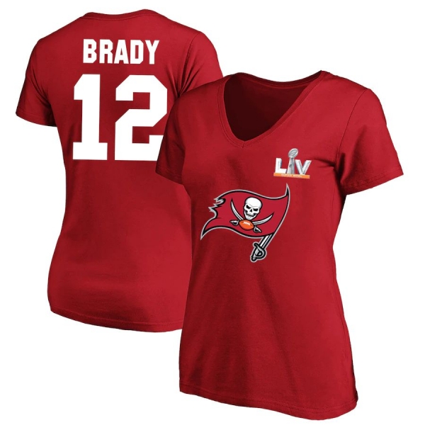 Women's Tampa Bay Buccaneers Tom Brady Fanatics Branded Red Super Bowl LV Bound Plus Size Name & Number V-Neck T-Shirt