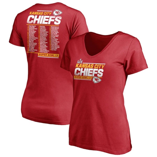 Women's Kansas City Chiefs Fanatics Branded Red Super Bowl LV Bound Play Action Roster V-Neck T-Shirt