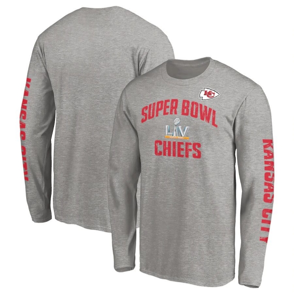 Men's Kansas City Chiefs Fanatics Branded Heather Gray Super Bowl LV Bound Replay 2-Hit Long Sleeve T-Shirt