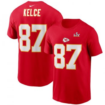 Men's Kansas City Chiefs Travis Kelce Nike Red Super Bowl LV Bound Name & Number T-Shirt