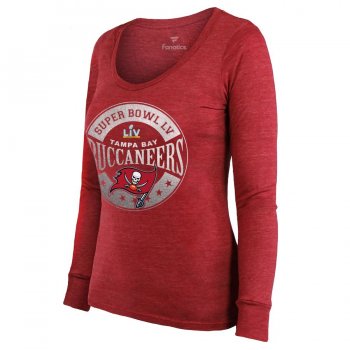 Women's Tampa Bay Buccaneers Fanatics Branded Red Super Bowl LV Bound In The Zone Tri-Blend Scoop Neck Long Sleeve T-Shirt