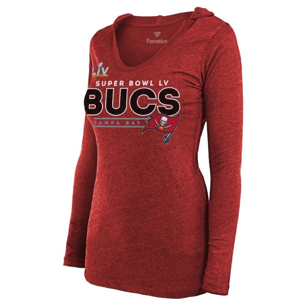 Women's Tampa Bay Buccaneers Fanatics Branded Red Super Bowl LV Bound Interception Tri-Blend V-Neck Long Sleeve Hoodie T-Shirt