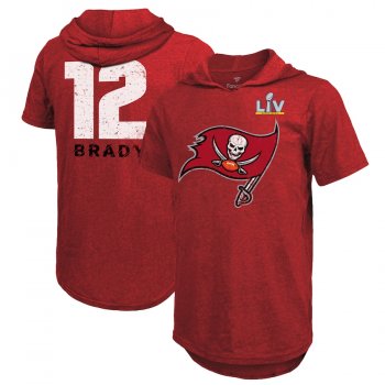 Men's Tampa Bay Buccaneers Tom Brady Fanatics Branded Red Super Bowl LV Bound Name & Number Short Sleeve Hoodie T-Shirt