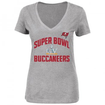 Women's Tampa Bay Buccaneers Fanatics Branded Heather Gray Super Bowl LV Bound Plus Size Replay V-Neck T-Shirt