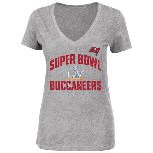 Women's Tampa Bay Buccaneers Fanatics Branded Heather Gray Super Bowl LV Bound Plus Size Replay V-Neck T-Shirt