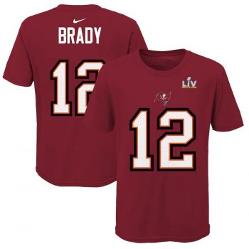 Youth Tampa Bay Buccaneers Tom Brady Nike Red Super Bowl LV Bound Name & Number T-Shirt