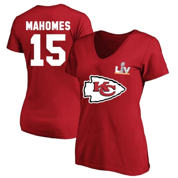 Women's Kansas City Chiefs Patrick Mahomes Fanatics Branded Red Super Bowl LV Bound Plus Size Name & Number V-Neck T-Shirt