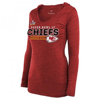 Women's Kansas City Chiefs Fanatics Branded Red Super Bowl LV Bound Interception Tri-Blend V-Neck Long Sleeve Hoodie T-Shirt