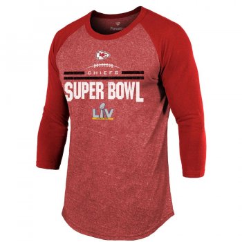 Men's Kansas City Chiefs Fanatics Branded Red Super Bowl LV Bound Goal Line Stand Raglan 3/4-Sleeve T-Shirt