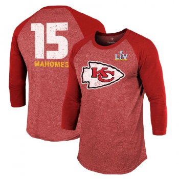 Men's Kansas City Chiefs Patrick Mahomes Fanatics Branded Red Super Bowl LV Bound Name & Number Raglan 3/4-Sleeve T-Shirt