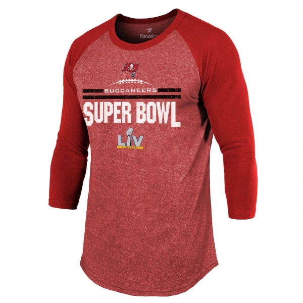 Men's Tampa Bay Buccaneers Fanatics Branded Red Super Bowl LV Bound Goal Line Stand Raglan 3/4-Sleeve T-Shirt