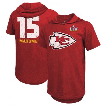 Men's Kansas City Chiefs Patrick Mahomes Fanatics Branded Red Super Bowl LV Bound Name & Number Short Sleeve Hoodie T-Shirt