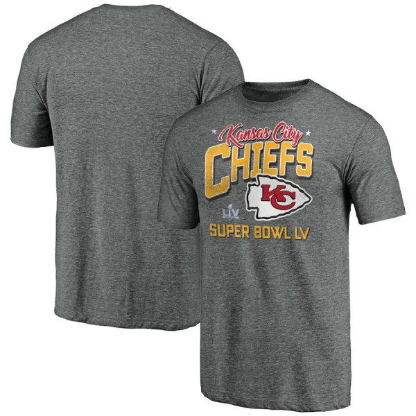 Men's Kansas City Chiefs Fanatics Branded Heather Gray Super Bowl LV Bound Punt Return Tri-Blend T-Shirt