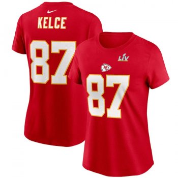 Women's Kansas City Chiefs Travis Kelce Nike Red Super Bowl LV Bound Name & Number T-Shirt