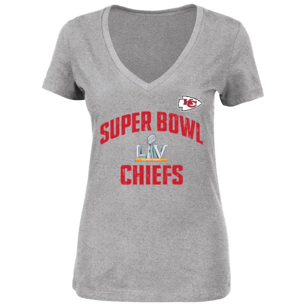 Women's Kansas City Chiefs Fanatics Branded Heather Gray Super Bowl LV Bound Plus Size Replay V-Neck T-Shirt