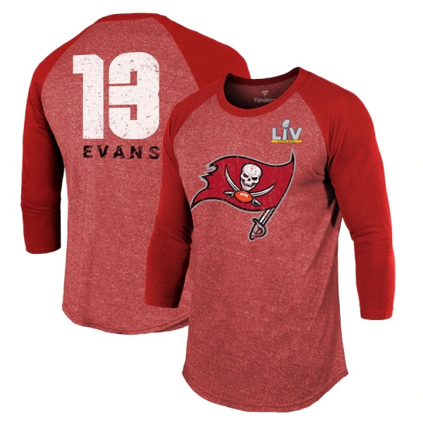 Men's Tampa Bay Buccaneers Mike Evans Fanatics Branded Red Super Bowl LV Bound Name & Number Raglan 3/4-Sleeve T-Shirt