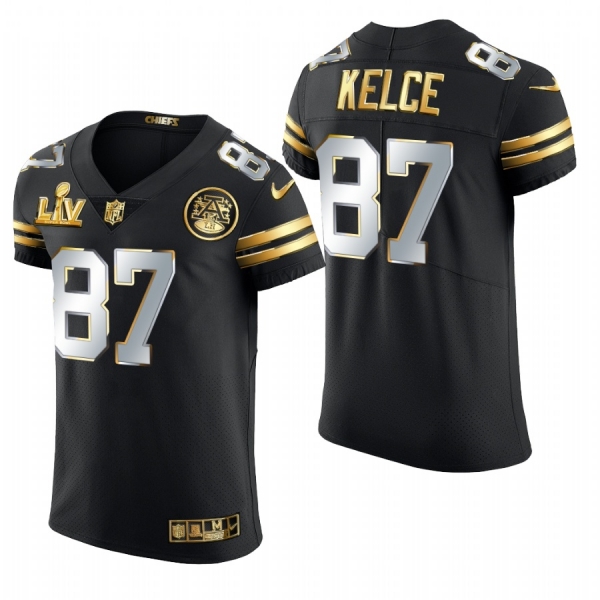 Kansas City Chiefs Travis Kelce Super Bowl LV Black Golden Edition Elite Jersey