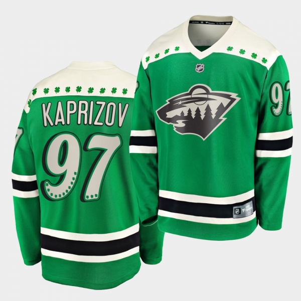 2021 St. Patrick's Day Kirill kaprizov Minnesota Wild 97 Green Player Jersey