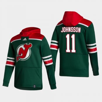 Men's New Jersey Devils Andreas Johnsson #11 2021 Reverse Retro Authentic Pullover Special Edition Green Hoodie