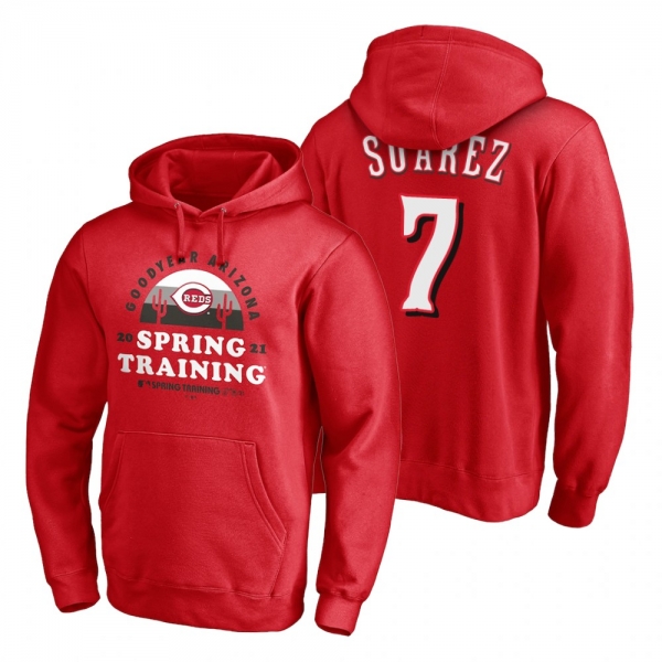 Cincinnati Reds Eugenio Suarez Red 2021 Spring Training Upper Decker Pullover Hoodie