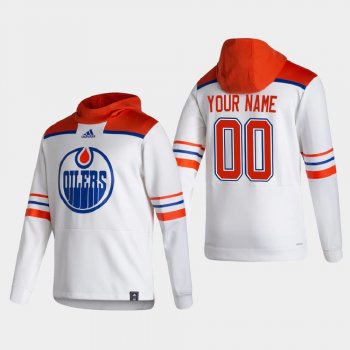 Men's HoodieMen's Edmonton Oilers Custom #00 2021 Reverse Retro Authentic Pullover Special Edition White Hoodie