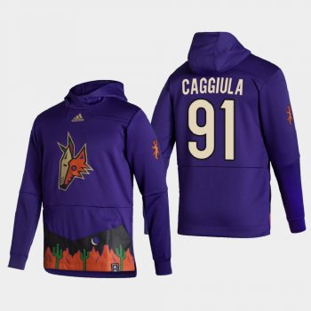 Men's Arizona Coyotes Drake Caggiula #91 2021 Reverse Retro Authentic Pullover Special Edition Purple Hoodie